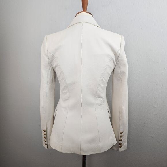 L'Agence Kenzie Lambskin Leather Double Breasted Blazer White Gold 2 NWT - Picture 2 of 16